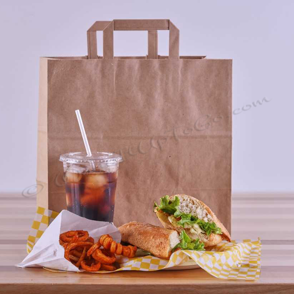fischer paper products 1906 flat handle carryout bag 12x7x12 natural kraft (brown)