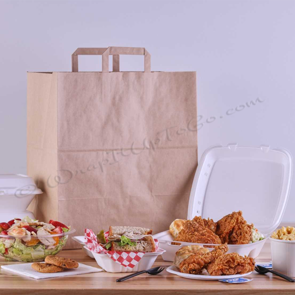 fischer paper products 1908 flat handle carryout bag 14x9.25x16 natural kraft (brown)